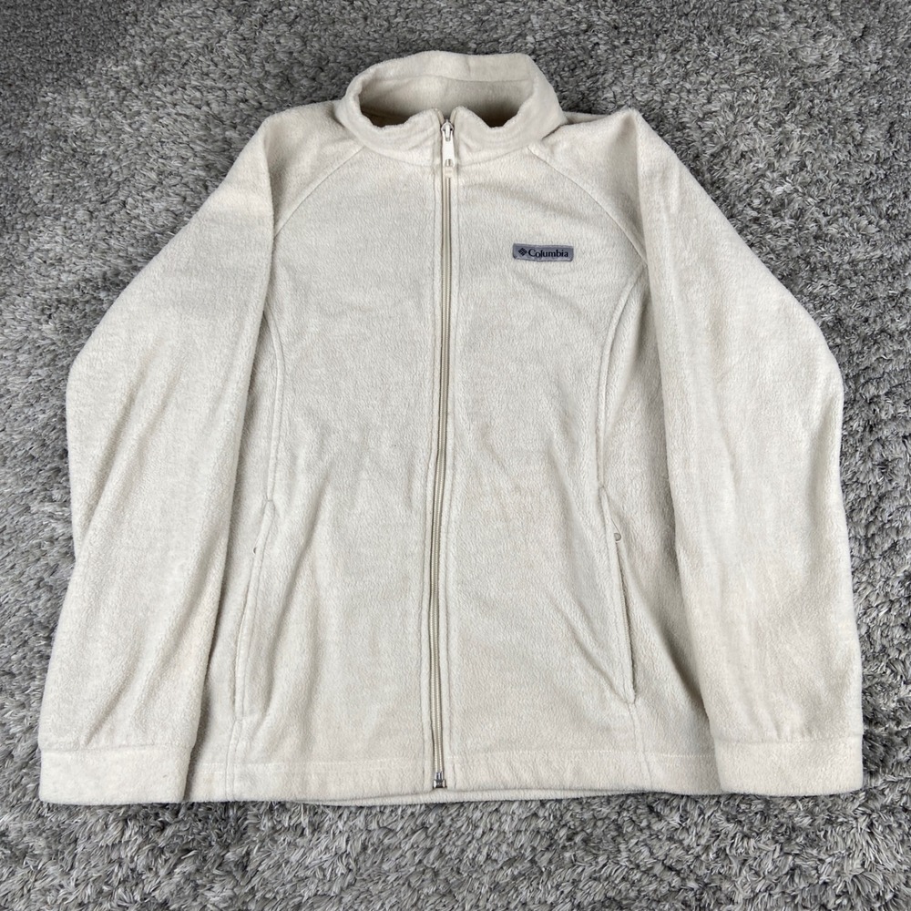 Columbia Benton Springs Full Zip Fleece Jacket Girls L 14/16 Cream Mock Neck